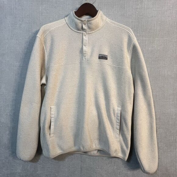 EDDIE BAUER Sweater Mens Size L Oatmeal Knit Fleece 1/4 Snap Pullover Outdoor - Picture 1 of 10